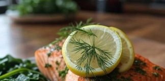 Gebratener Lachs mit Zitronen-Kräuter-Sauce und Butterspinat